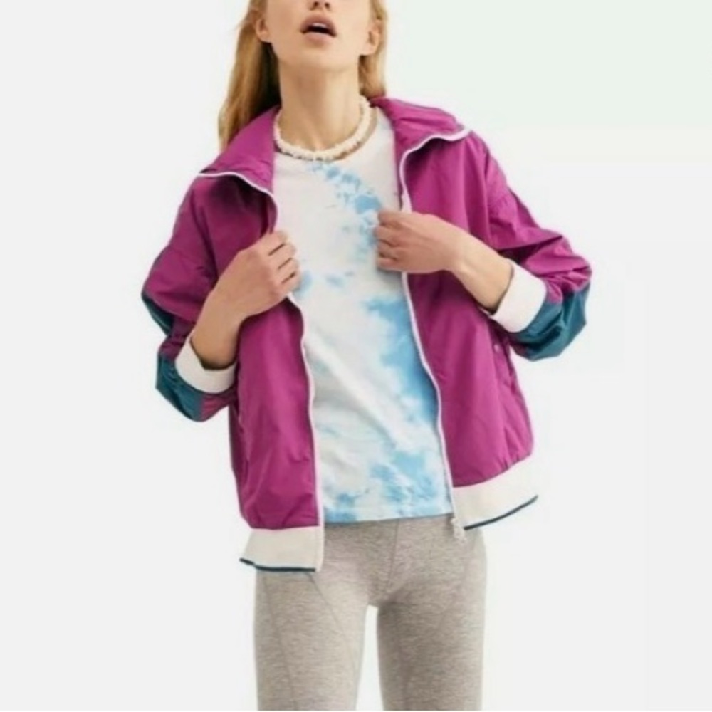Free People Highline Bomber Active Retro Windbreaker Jacket SzL